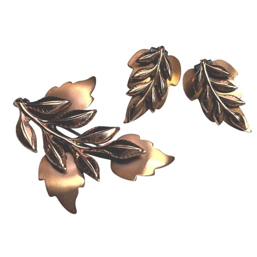Renoir' Copper Vintage Jewelry Set w/Brooch & Matching Clip Back Earrings